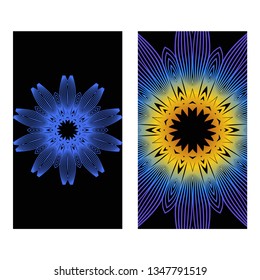 Yoga Card Template With Mandala Pattern. For Business Card, Meditation Class. Vector Illustration. Fantastic gradient color