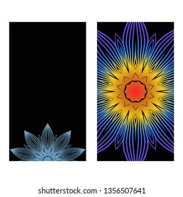 Yoga Card Template With Mandala Pattern. For Business Card, Meditation Class. Vector Illustration. Fantastic gradient color