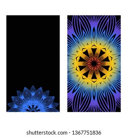 Yoga Card Template With Mandala Pattern. For Business Card, Meditation Class. Vector Illustration. Fantastic gradient color