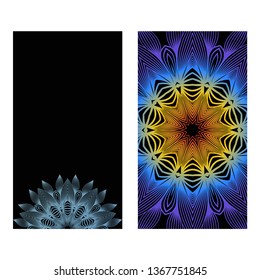 Yoga Card Template With Mandala Pattern. For Business Card, Meditation Class. Vector Illustration. Fantastic gradient color
