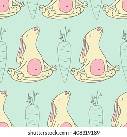 Yoga. Carrot and bunny seamless pattern, vector illustration