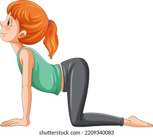 Yoga cat cow pose cartoon character illustration