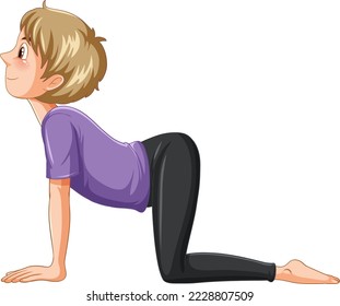 Yoga cat cow pose cartoon character illustration