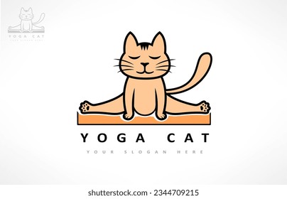 Yoga cat logo. Kids yoga studio logo. Cat in samakonasana pose. Zen cat. Children's yoga studio.