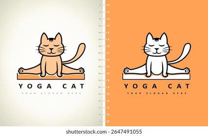 Logotipo de gato de ioga. Logotipo do estúdio de ioga para crianças. Gato na pose de samakonasana. Gato zen. Estúdio de ioga infantil