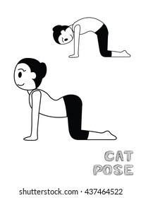 Yoga Cat Pose Cartoon Vector Illustration Monochrome