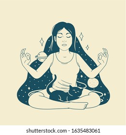 yoga with cat universe background vector