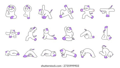 Yoga Cat Vector Character. Cute Cat Stickers, Icons, and Emoji Collection.