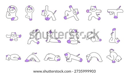 Yoga Cat Vector Character. Cute Cat Stickers, Icons, and Emoji Collection.