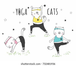 Ilustración de gatos de yoga para prendas de vestir u otros usos, en vectores.