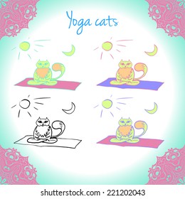 Yoga cats on mat. Meditation.