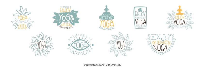 Yoga Center and Harmony Studio Label Vector Set