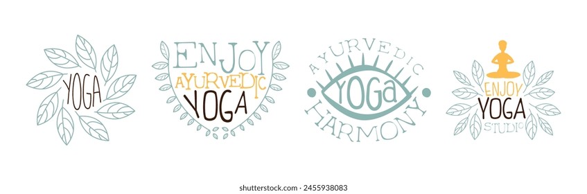 Yoga Center and Harmony Studio Label Vector Set