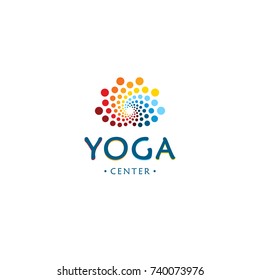 Yoga center logo. Abstract lotus beauty flower. Round digital shape. Colorful circles vector logotype. 