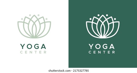 Yoga center logo. Outline floral symbol. For company brand, packaging, product. Logotype in two versions: color and white. Vector illustration, flat design