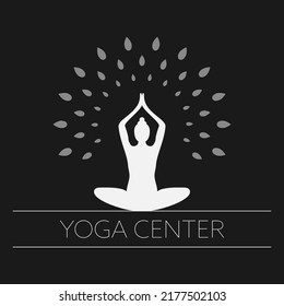 yoga center and meditation sign with female silhouette, vector illustration