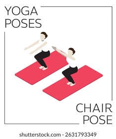 Silla de yoga Pose Vector isométrico