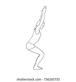 Yoga Chair pose. Sketch of woman on white background 
