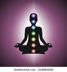 Yoga chakras. Lotus position. Vector illustration