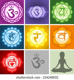 Yoga Chakras spiritual symbols collection
