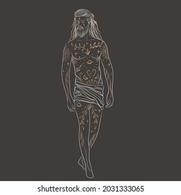 yoga character image. meditation as a lifestyle, god and goddess with golden tattoos. energy of space, tarot cards