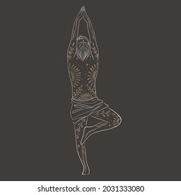 yoga character image. meditation as a lifestyle, god and goddess with golden tattoos. energy of space, tarot cards