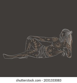 yoga character image. meditation as a lifestyle, god and goddess with golden tattoos. energy of space, tarot cards