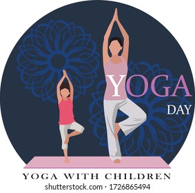 yoga with children vector illustration
