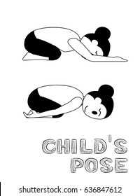 Yoga Child's Pose Cartoon Vector Illustration Monochrome