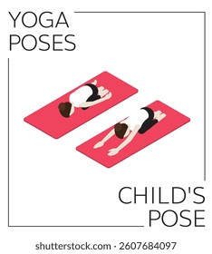 Yoga Child's Pose Isometric Vector Set