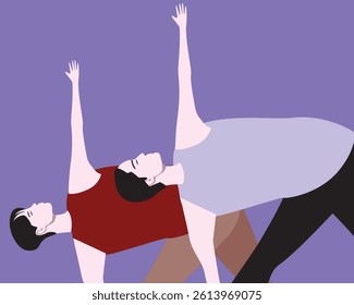 Yoga class for asian or chinese people for strength, flexibility, and posture, flat vector stock illustration for sstkWellness