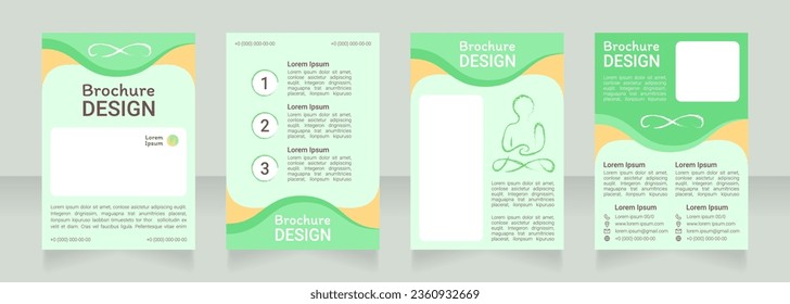 Diseño de folletos en blanco para clases de yoga. Conjunto de plantillas con espacio de copia para texto. Recopilación de informes corporativos prefabricados. Editable 4 páginas de papel. Fuentes Roboto Light, Medium, Itim Regular usadas