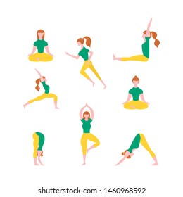 Yoga class. Female sport poses. Vector isolated illustration.