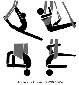Yoga Class in Hammocks. Stick Figure Pictogram Icon. Vector Illustration
