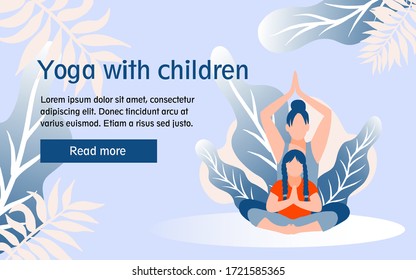 Yoga class landing page design with kids. Delicate and stylish colors. Web page template for yoga studio, fitness room, personal training. Modern concept vector image. Healthy lifestyle, additional a