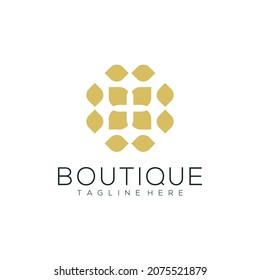 Yoga-Logo-Design aus Blättern und Blumen mit einfacher Boutique