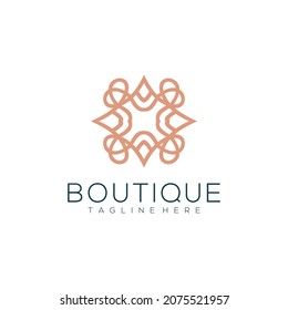 Yoga class logo design made with leaves and flowers with simple line boutique