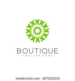 Yoga class logo design made with leaves and flowers with simple line boutique