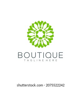 Yoga class logo design made with leaves and flowers with simple line boutique