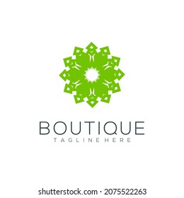 Yoga class logo design made with leaves and flowers with simple line boutique