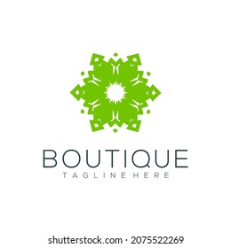 Yoga class logo design made with leaves and flowers with simple line boutique