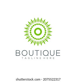 Yoga-Logo-Design aus Blättern und Blumen mit einfacher Boutique
