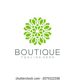 Yoga class logo design made with leaves and flowers with simple line boutique