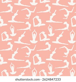Yoga class seamless pattern. Silhouettes of girls in asanas. Design for your background