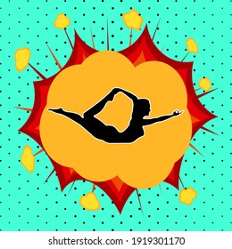 Yoga class sign, pop art explosion, vector illustration