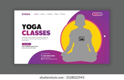 Yoga class website landing page hero section UI template. Web page design for website and mobile 