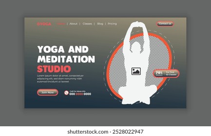 Yoga class website landing page hero section UI template. Web page design for website and mobile 