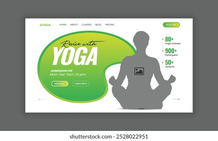 Yoga class website landing page hero section UI template. Web page design for website and mobile 