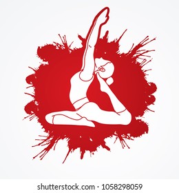 Yoga Class, A woman practice yoga designed on splatter blood background  graphic vector.