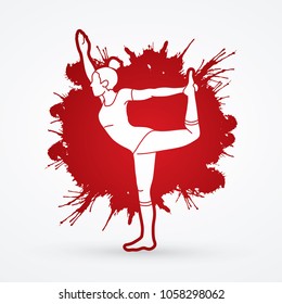 Yoga Class, A woman practice yoga designed on splatter blood background  graphic vector.